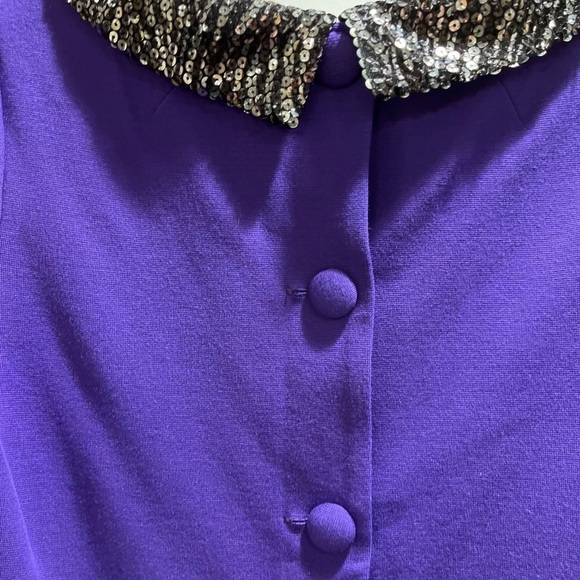 Milly Purple Blouse w/ Black Sequin Collar Back Buttons Short Sleeve Sz SM USA - Picture 11 of 11
